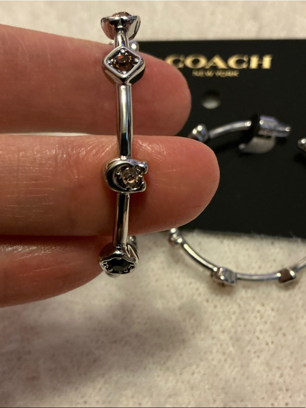 Coach Silver-Tone Bamboo Link Hoop Earrings - Picture 4 of 4